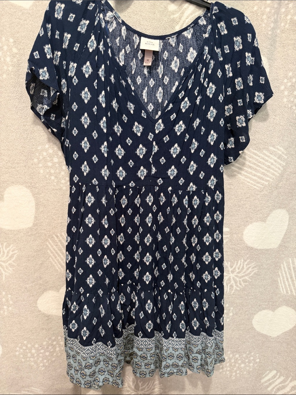 Knox Rose Navy Printed V-Neck Flutter Sleeve Tunic